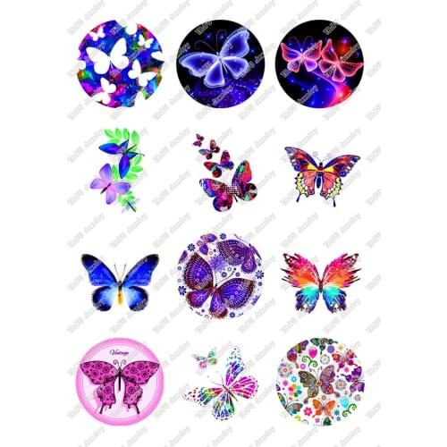 24pcs/lot Butterfly Pattern Glass Cabochon 10mm To 25mm DIY Jewelry Findings T090