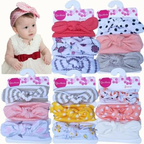 PUDCOCO 3Pcs Baby Girls Bow knot Elastic Headband Turban Toddler Kids Hair Band Headwrap