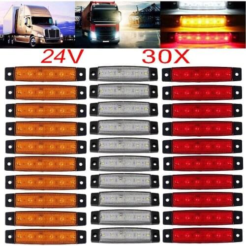 30pcs 24V Red+White+Amber LED Truck Trailer Boat ATV Side Marker Clearance Light