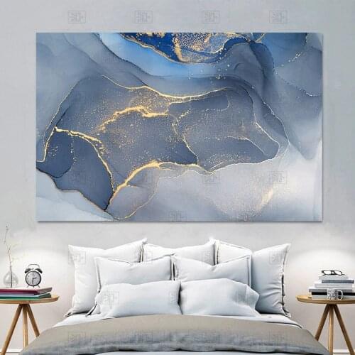 Marble Texture Abstract Poster Gold Blue Wall Art Print Modern Style Canvas Ink Painting Nordic Decorative Picture Home Decor
