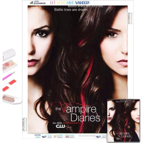 5D Diy Embroidery The Vampire Diaries Damon Stefan Elena Diamond Painting with Square Drill Cross Stitch Mosaic Art Home Decor