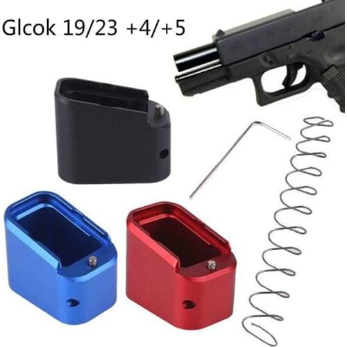 Aluminum Alloy Base Extender Tactical Mag Extension Base Pad For GLOCK 19/23 + 4 / + 5 with + 10% spring 5.0