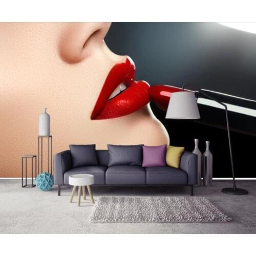 Bacal Custom 3D Wallpaper Mural Modern Art Beautiful Sexy Red Lips Close-up Background Wall Decoration Painting 5d Wallpapers