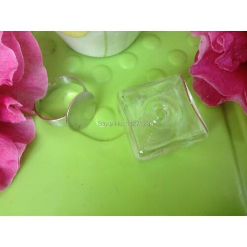 Free shipping !! 50sets 25x25mm Square Liquid Rings,glass bubble Liquid rings,Glass Globe Bubble Vial rings,glass bottle rings