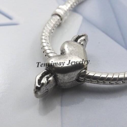 Heart Shape Antique Alloy Beads European Charm Beads For Snake Chain Bracelet LB833