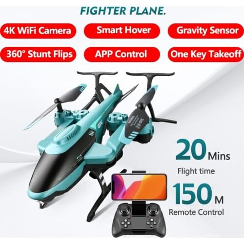 WiFi Image Transmission Foldable RC Drone 4K Camera Altitude Hold Trace Flight Stunt Flip Voice Control LED Night Quadcopter Toy