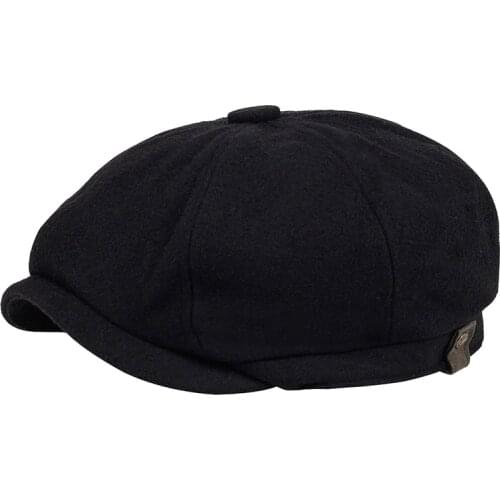 Two Sizes Solid Black Vintage Men Berets Caps Wool Beret Hat French Peaked Caps Female Casual Newsboy Cap Wool Ivy Boinas