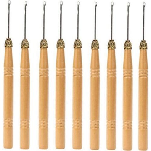 Wholesale Wooden Handle Hook Needle / Micro Rings Needle for Micro Rings Hair Extensions Tools