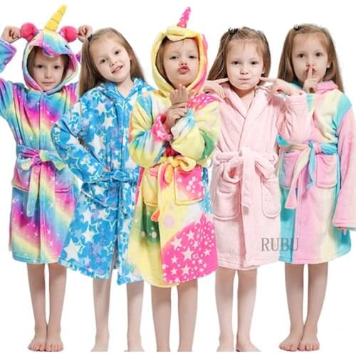 Kigurumi Unicorn Kids Bathrobe Flannel Child Boy Girl Bath Robe Sleepwear Winter Bathrobes Baby Animal Pajamas Children Clothing