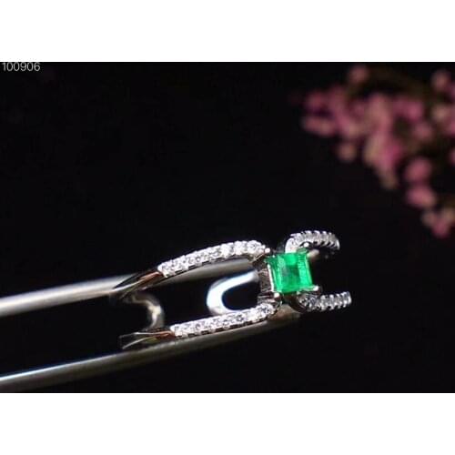Natural emerald ringSquare 3mm 925 Silver emerald ring Precious stones Fashion Birthday Gift