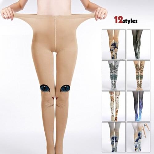 Japanese Harajuku Style Pattern Pantyhose Kawaii 3D Cats Sea Wave Printed Stockings Velvet Lolita Tights Preppy Style JK Socks