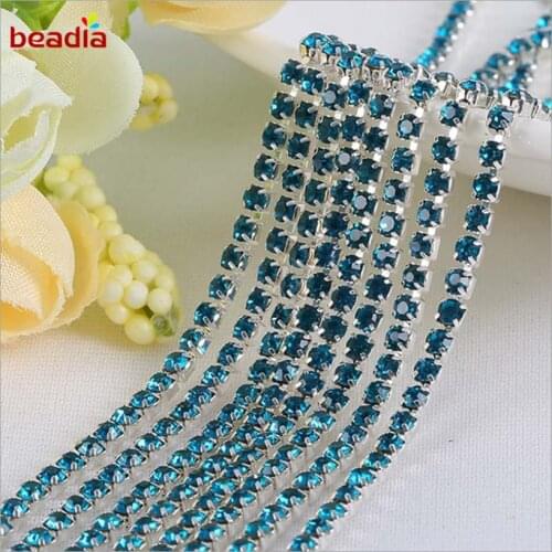 Hot Sale 2/2.5/2.8/3mm High Density Peacock Blue Rhinestone Chain For Decor Craft Sewing Clothes Accessories