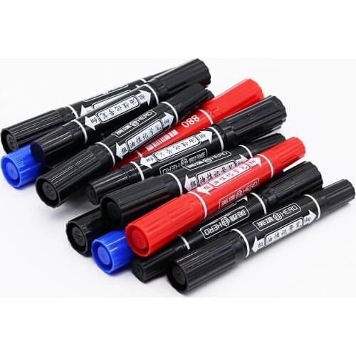Hero Double Heads Oily Marker Signing Pens Black/Red/Blue Quick Dry Smooth Markers for CD/Metal/Plastic/Wood/Glass/Leather 880