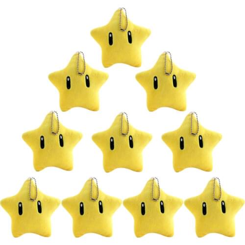 2" 5cm 10Pcs/lot Cute Mini Yellow Stars Plush Toys Keychain Small Pendant Soft Doll Kids Gifts
