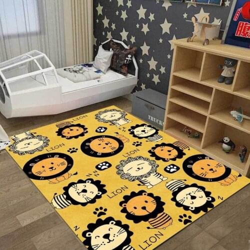 Cartoon Cute Lion Golden Yellow Carpet Kids Room Bedroom Bedside Area Rug Modern Kawaii Living Room Kitchen Non-slip Floor Mat