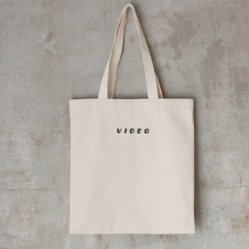 Black and White Fashion Young Women Canvas Tote Bag Shoulder Bag Concise Letter Printing Ladies Duty Cotton Shopping Bags