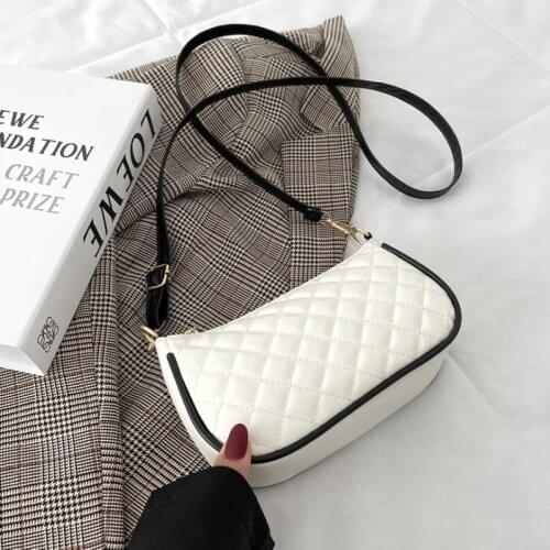 Fashion Plaid Shoulder Bag Womens Small Crossbody Bags Solid Pu Leather Handbags Designer Female Underarm Bags