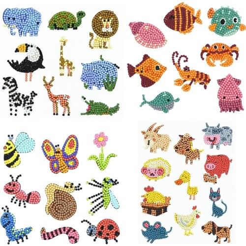 Cartoon Animal 5D DIY Diamond Painting Stickers Kits for Kids Stick Paint with Diamonds by Number Kit Easy to DIY Art Craft Toys