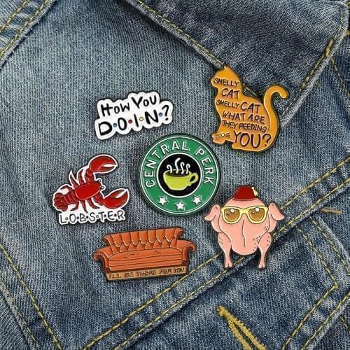 Cartoon Badge Cute Lobster Brooch Funny Chicken Brooch Sofa Shape Letter Brooch Round Coffee Logo Enamel Pins Fashion Lapel Pins