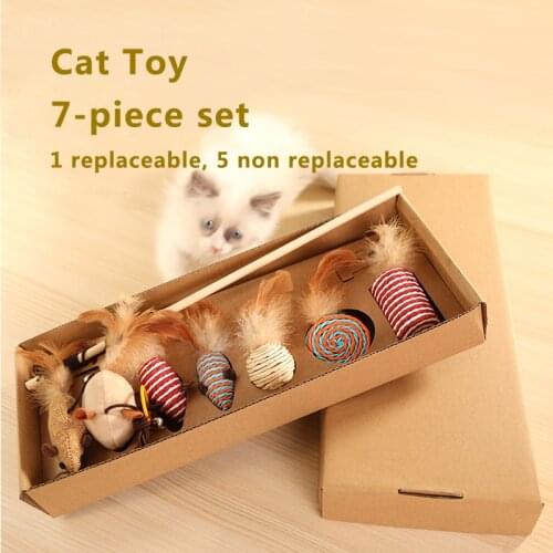 7piece Cat Stick Suit Interactive Training Cat Toy Improve IQ Toy Safe And Health Toy Of Playing Cat With Hemp Rope And Feather
