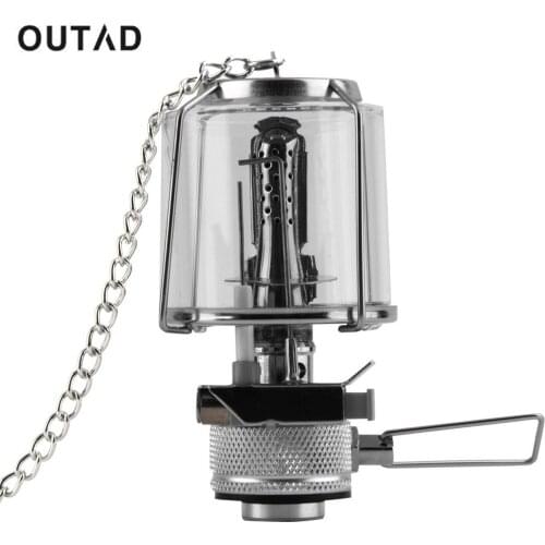 OUTAD 80LUX Outdoor Camping Lantern Portable Aluminum Gas Light Tent Lamp Torch Hanging Glass Lamp Use Chimney Butane