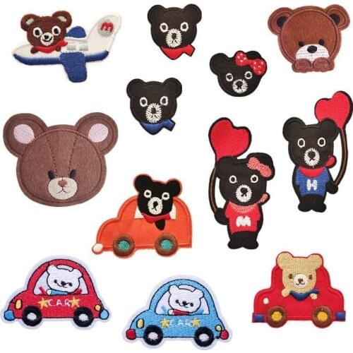 50pcs/LotCartoon Little Bear Embroidery Patches Letter Clothing Decoration Accessories Diy Iron Heat Transfer Applique
