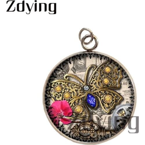 Zdying New Stainless Steel Steampunk Clock Pendants Glass Cabochon Picture Dome Charm Jewelry Accessories Dropshipping CA007