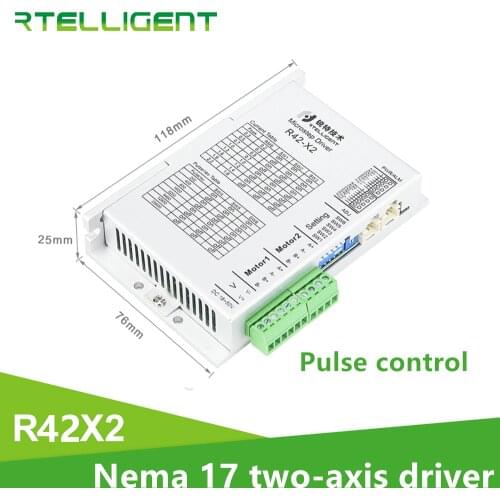 New Rtelligent Nema 17 Stepper Motor Driver 24-48VDC R42X2 PUL/DIR Two-axis Motor Independent Operation Stepper Driver