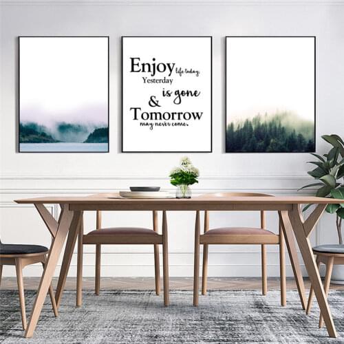 Landscape Letter Home Decor Wall Picture Nordic Canvas Painting Poster Living Room Picture Fog Forest Scenery Q Wall Print