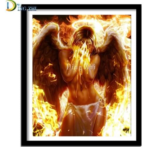 Full Square Diamond Painting Flame Angel 5D DIY Sexy Woman Diamond Embroidery Cross Stitch Kit Handmade Gift Home Decoration