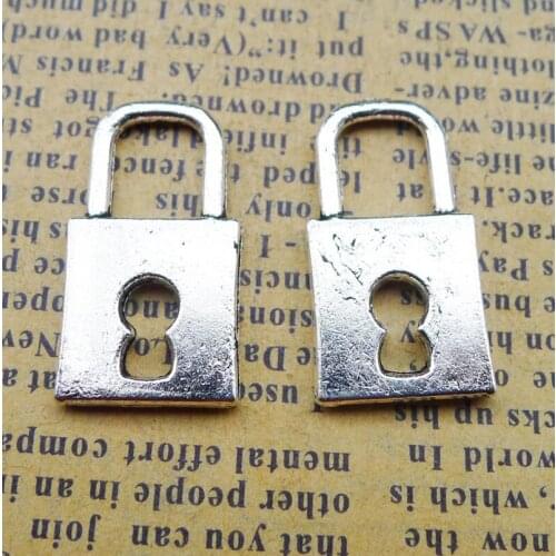 RAINXTAR Alloy Lock Shape Antique Silver Color Pendant Charms Fit Jewelry Making 13*24mm 10pcs AAC122