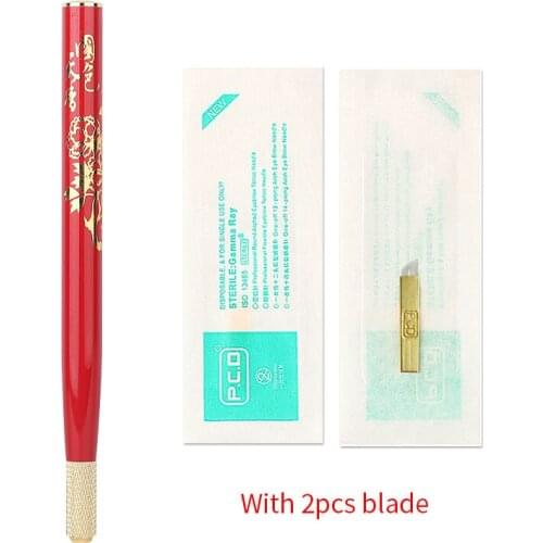 Tebori Pen Manual tattoo pen for permanent makeup pen eyebrow tattoo with 2pcs 12pin blade needle microblading pen