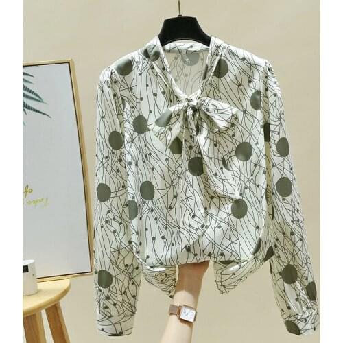 Long Sleeve V-Neck Striped Dot Chiffon Blouse Shirt Tops Women Blouse Women Blusas Mujer De Moda 2021 Women Clothing Blusa E62