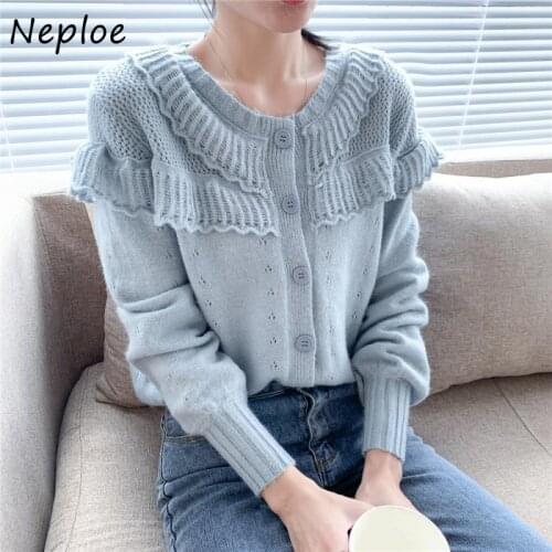 Neploe Loose Outer Wear Cardigan Women O-neck Long Sleeve 2021 New Sweater Top Female Single Breasted Solid Color Knitted Jacket