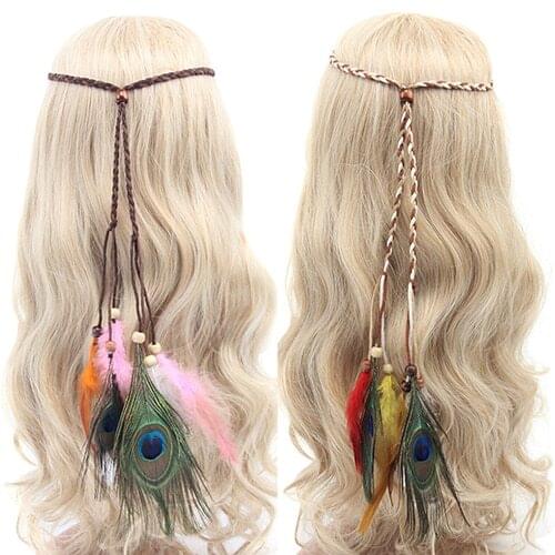 Items! Women Boho Style Festival Feather Headband Hippie Weave Hairband Hair Accessory