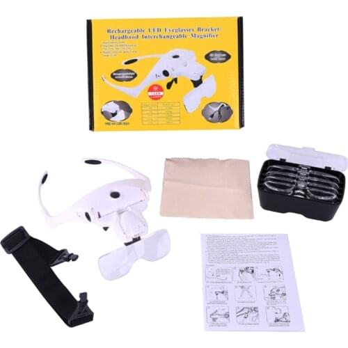 USB Rechargeable 5 Lens Magnifier Eyewear Bracket with Lights Magnifying Headset Glasses with Headband