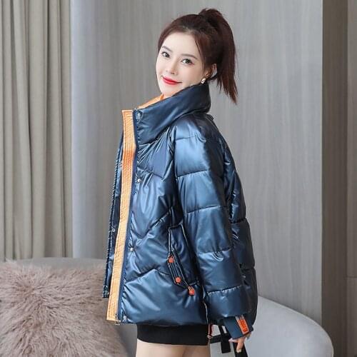 Bright Face Down Padded Jacket Womens Short 2021 New Fashion Winter Female Coat Loose Wild Thick Warm Womens Clothing