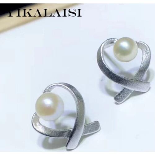 YIKALAISI 925 Sterling Silver Jewelry For Women Natural Freshwater Pearl Earrings 4-5mm Love Earrings Wholesale