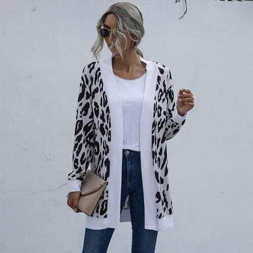 Long Cardigan Women Korean Fashion Striped Long Sleeve Sweater Spring White Leopard Knitted Jacket Christmas Women Clothing 2021