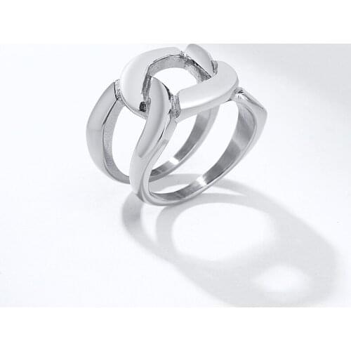 Chic Hollow Wide Ring for Women Stainless Stee Curb Chain Link Cuff Rings Party Dropshipping Jewelry