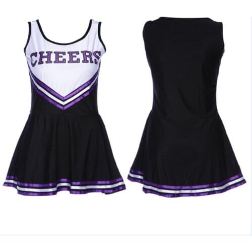 Womens Cheerleader Dress Sports Uniform Cheer Leader Costume Fancy Dress With Pom Poms School Girls Musical Party Gym Clothes