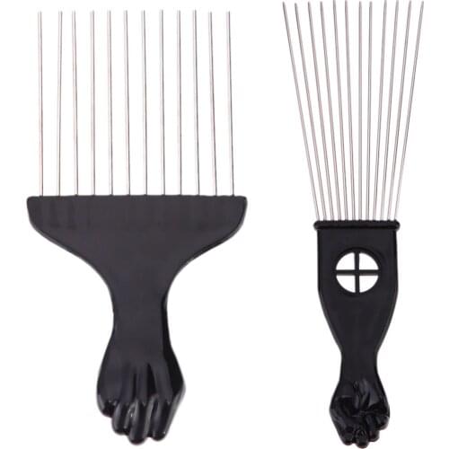1PC Professional Salon Use Black Metal African Pick Comb Hair Combs Insert Hair Pick Comb Wide Teeth Fork Hair Curly Brush Comb