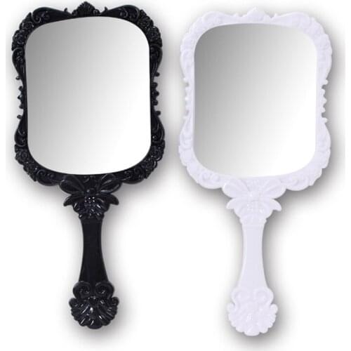 2018 1pcs Cute 2Color Black White Makeup Mirror Plastic Vintage Hand Held Portable Cosmetic Mirrors Retro Pattern Beauty Mirror