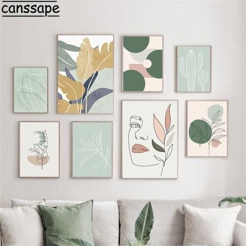 Abstract Print Poster Line Face Canvas Painting Plant Leaf Wall Art Paintings Nordic Posters And Prints Living Room Decoration