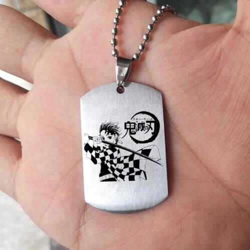 Anime Demon Slayer: Kimetsu no Yaiba Kamado Tanjirou Cosplay Double-sided Necklace Fashion Pendant Chain Choker Accessories Gift