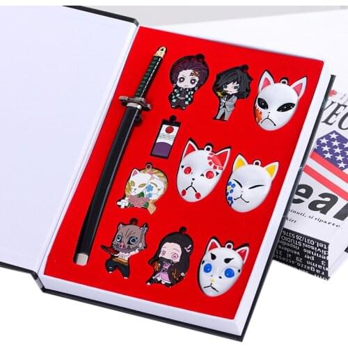 Anime Demon Slayer: Kimetsu no Yaiba metal mask figure keyring keychain pendant set suit box toy gifts