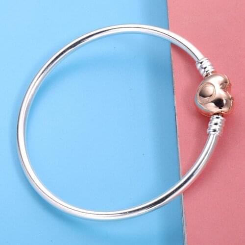 Authentic 925 Sterling Silver Pan Bracelet Creative Heart Button Rose Gold Heart Diy Bracelet Fit Charm Women Jewelry