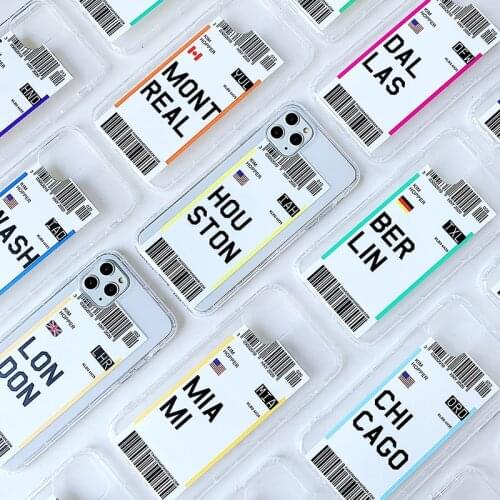 Dubai Singapore World City travel ticket label phone case for iphone 7 8 plus 11Pro X XS MAX 12 New York Los Angeles clear cover