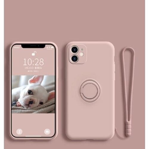 Stand Ring Holder Phone Case For iPhone 12 11 Pro Max X XS MAX XR Soft Liquid Silicone Back Cover For iPhone 6 6s 7 8 Plus Case