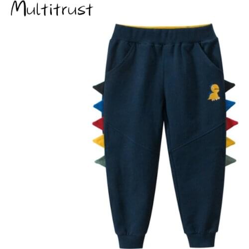 2020 Kids Boy Pants Dinosaur Horns Trousers Cartoon Fall High Waist Side Pocket Jogger Clothes